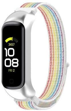 Everyday Crate Samsung Galaxy Fit 2 Nylon Loop Watch Band Adjustable Soft Replacement Strap colorful + Silver Frame