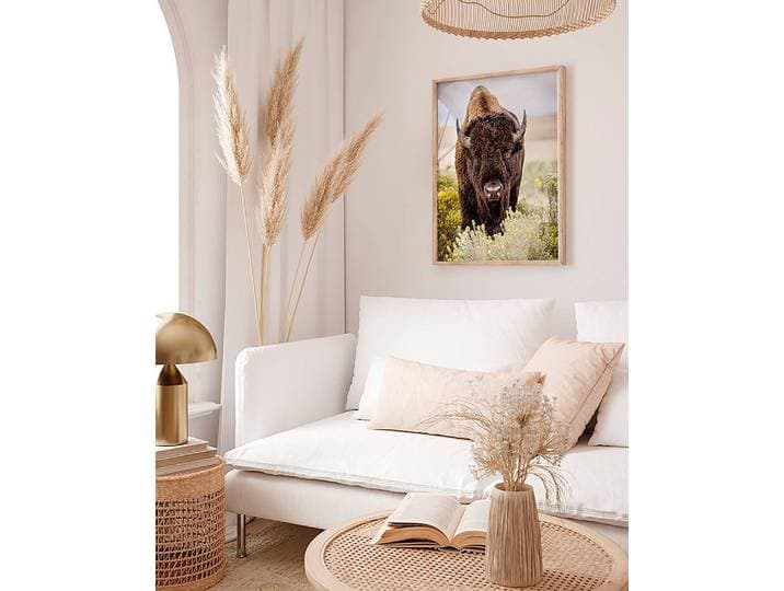 Tableau déco North American Bison Matériau : Matière plastique, Bois massif Surface en bois : Laqué Type de matière synthétique : Verre