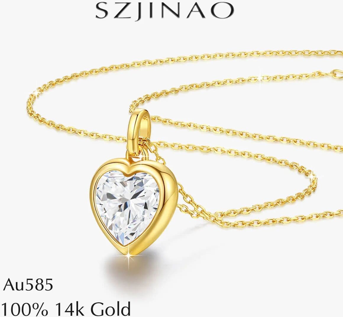 szjinao Au585 1CT 2CT Heart Shaped Moissanite Pendant 100% 14K Gold for Women Diamond Necklace for Wedding Jewelry Romantic