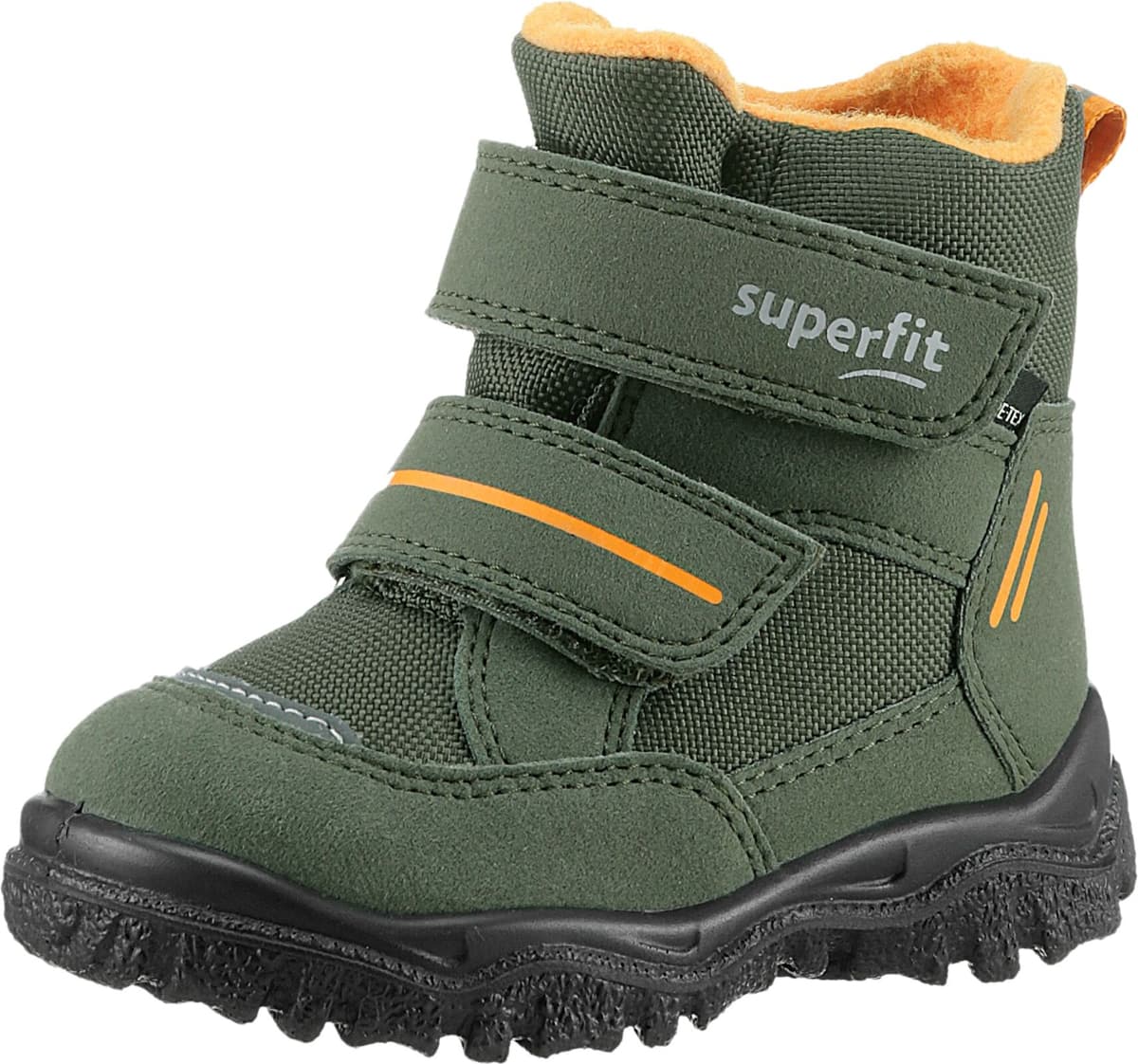 Winterboots SUPERFIT "HUSKY1, WMS: mittel", Jungen, Gr. 22, Warmfutter, grün (khaki, orange), Lederimitat, Textil, Schuhe Winterboots, Snowboots mit wasserdichtem GORE TEX, Grössenschablone zum Download khaki, orange 22, Warmfutter