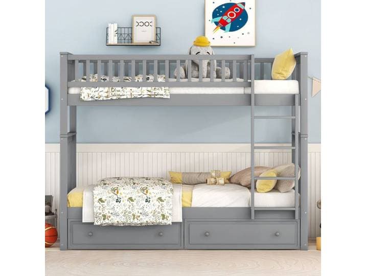 90x200cm Lits superposés Lits d'enfant Lits fonctionnels Lits superposés avec tiroirs Lits convertibles Gris