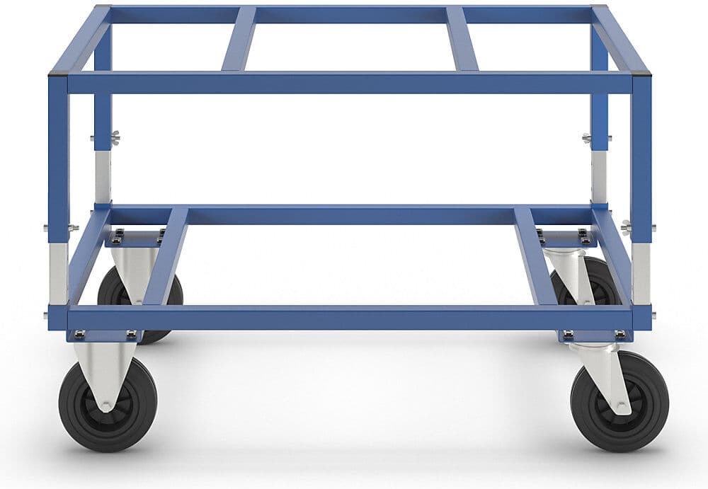 Paletten-Fahrgestell KM222, LxBxH 1200 x 800 x 655 - 830 mm, blau, 2 Lenk- und 2 Bockrollen Kongamek