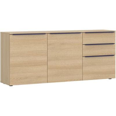 Kommode TOM TAILOR HOME "COLOR PUZZLE 07 – 3 Türen 2 Schubladen mit farbigem Griff und Füßen", braun (light oak), B:165cm H:74cm T:42cm, Holzwerkstoff, Melamin, Spanplatte, Sideboards, Kommode, Lowboard, Breite 165 cm,3 Türen,2 Schubladen, viel...