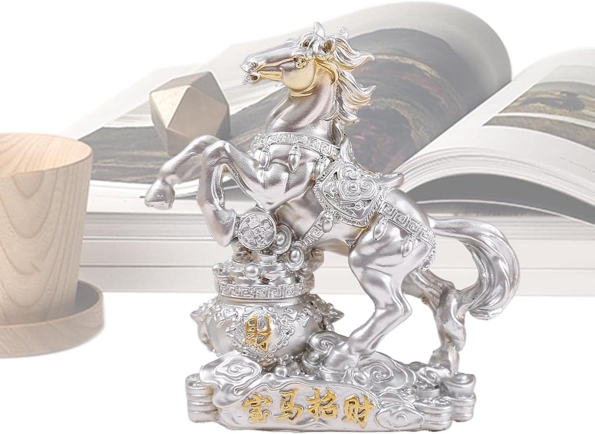 Zilveren paard sculptuur als tafelblad ornament voor woonkamer decoratie - B/D/H: 15 x 6 x 15 cm