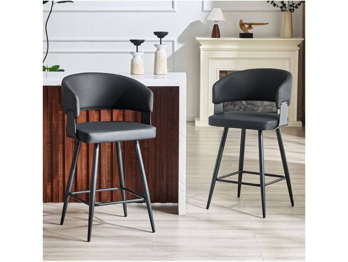Chaise Haute Simili Noir Tabouret Bar Moderne FloraGrace Pour Cuisine Accoudoirs Et Repose-Pieds 44 3x62 2x94 5cm