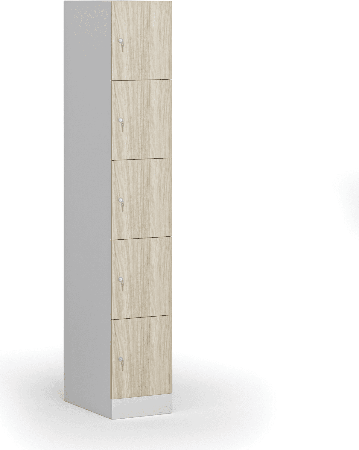 B2B Partner Szafka skrytkowa S1, 5 schowków, 1850 x 300 x 500 mm, demontaż, zamek cylindryczny, drzwi laminowane, dąb naturalny
