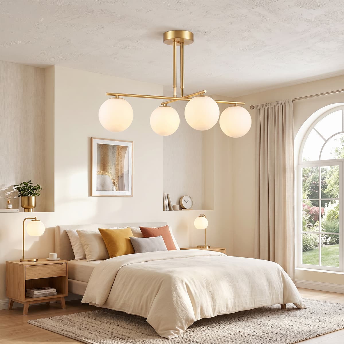 Homcom Lampadario a Sospensione con 4 Sfere, Altezza Regolabile, Rotazione a 350°, Lampada Moderna in Acciaio, Oro   Aosom Italy