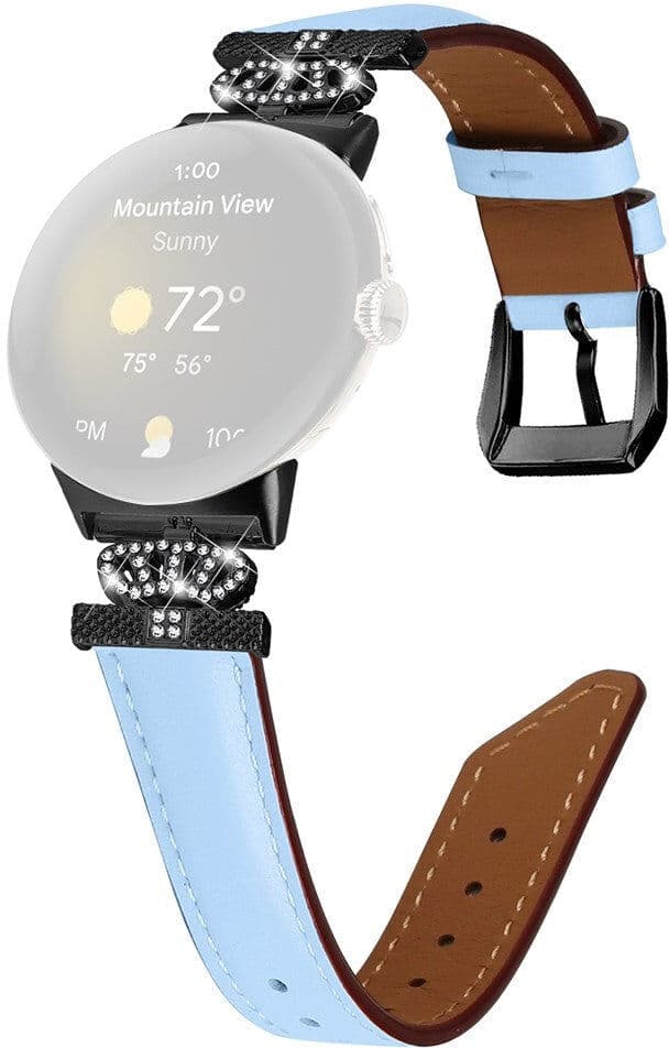 INCOVER Google Pixel Watch 5 / 4 / 3 / 2 / 1 (41mm) Læder Urrem m. Sort Rhinsten Spænde - Blå