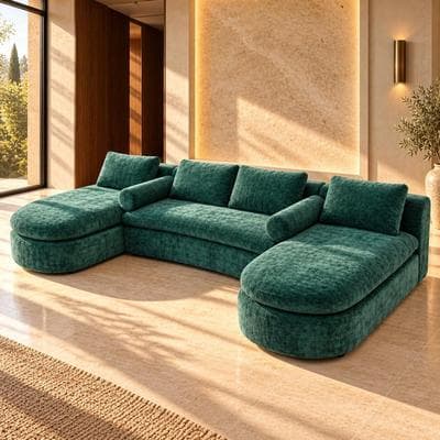 FUFU&GAGA "157.5"" Oversized U-Shaped Sectional Sofa with Double Chaise, Extra Large Deep Seat Cloud Couch, No Assembly Compressed Sofa"