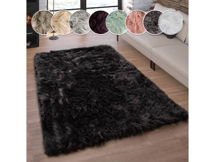 Fellteppich PACO HOME Playa 960 , schwarz, B:40cm H:64mm L:60cm, Polyester, Teppiche, Fellteppich, Kunstfell, Flokati-Optik, Hochflor, weich und flauschig, Uni-Farben