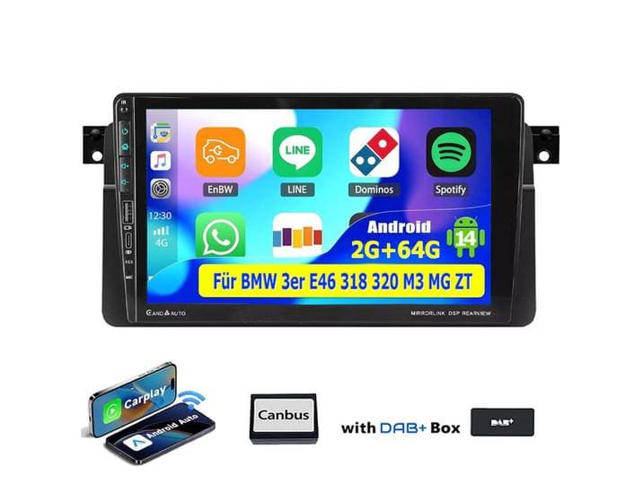ESSGOO 9'' DAB+ Android 15 Autoradio für BMW 3er E46 318 320 325 CarPlay GPS Navigationsgerät (GPS Navi Android Auto Bluetooth EQ USB WIFI IPS Touchscreen)