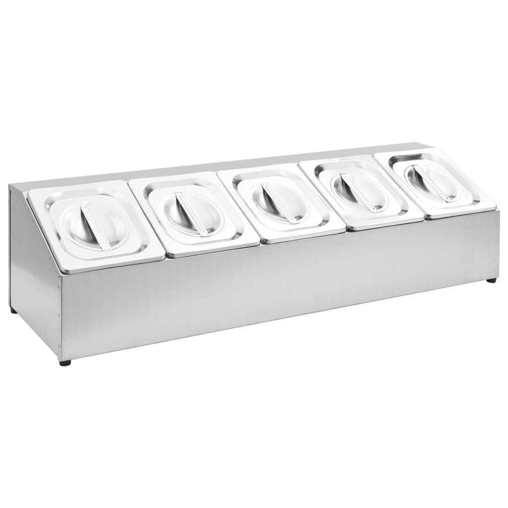 vidaXL Gastronorm-drager met 5 GN 1/6 containers, roestvrij staal