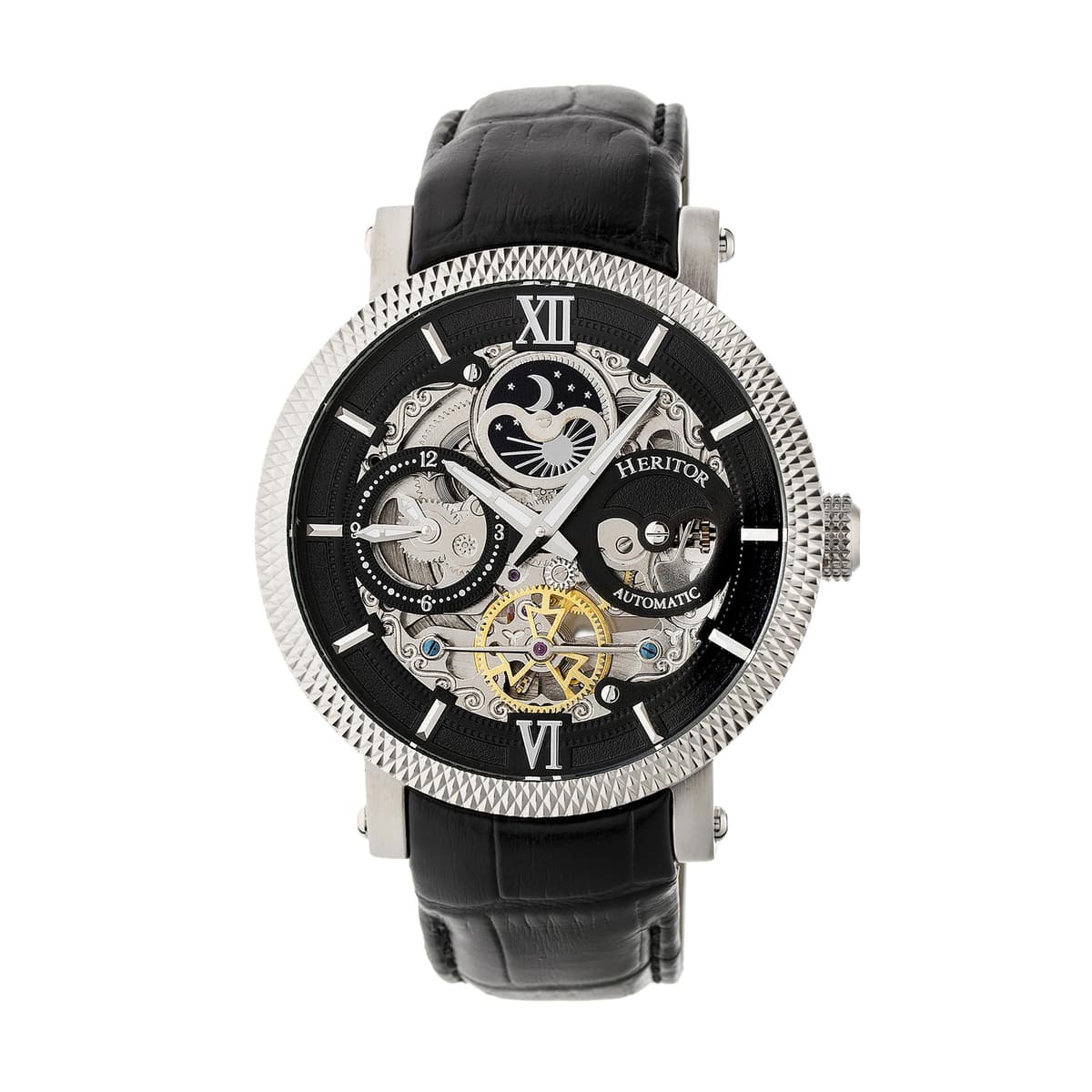 Heritor automatisch Aries-skelethorloge met leren band