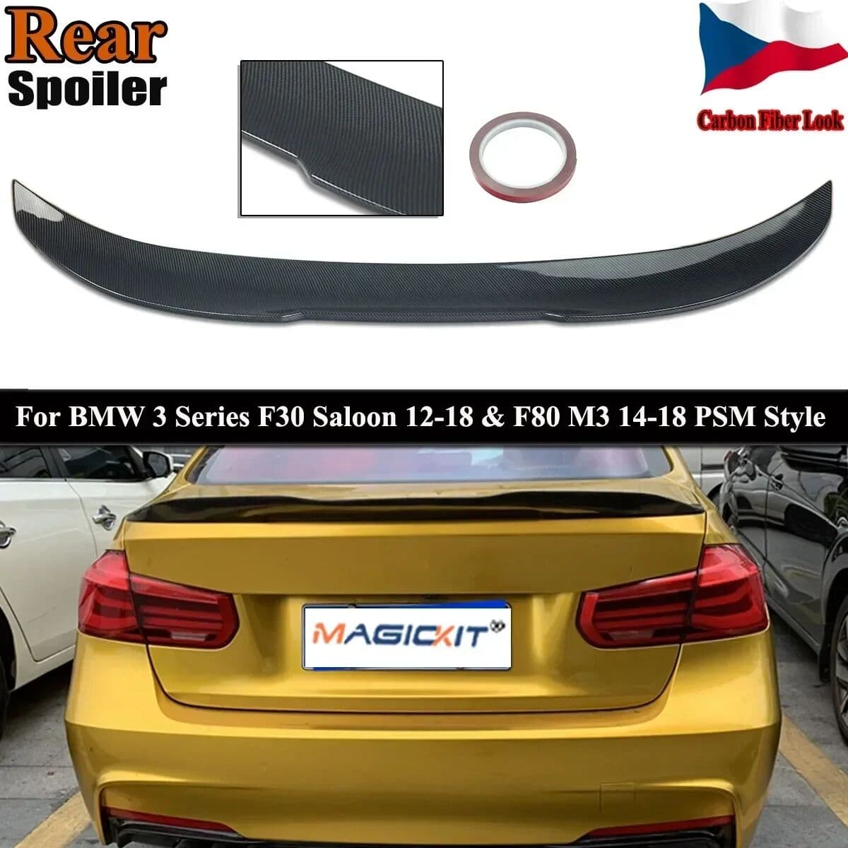 MagicKit For BMW 3 SERIES F30 M3 F80 PSM Style Rear Trunk Spoiler Carbon Fiber Bumper Lips Wing 320i 318d 316d 328i 335i 2014-2018