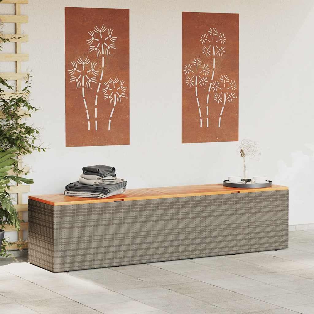 vidaXL Boîte de rangement de jardin gris résine tressée bois d'acacia