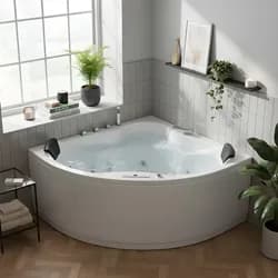 Indoor Whirlpool Eckbadewanne 149x149 cm, 21 Massagedüsen LED, Einbau, 2 Personen, tief, Acryl, Caribia VANATY Premium, Made in Germany