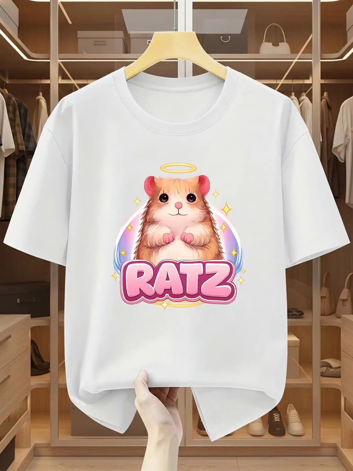 NONE Men's RATZ T-Shirt Cute Hamster Graphic Tee Short Sleeve Cotton Casual Top