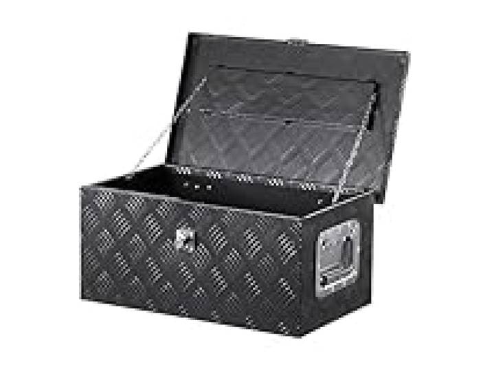 VEVOR Boîte à outils pour camion en aluminium, 508x304,8x241,3 mm, coffre de benne de pick-up verrouillage, plaqué à rayures avec poignées latérales et clés pour remorque camping-car camionnette, noir