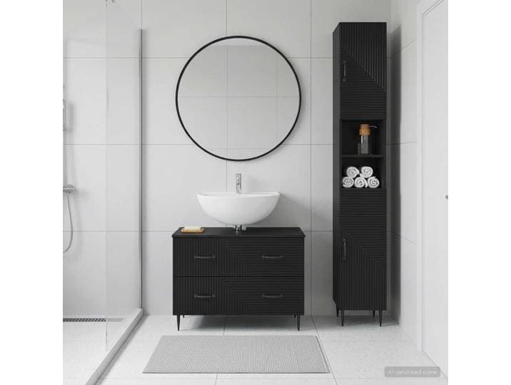 vidaXL 2-teiliges Badezimmer Schrank Set HAARLEM Schwarz Holzwerkstoff