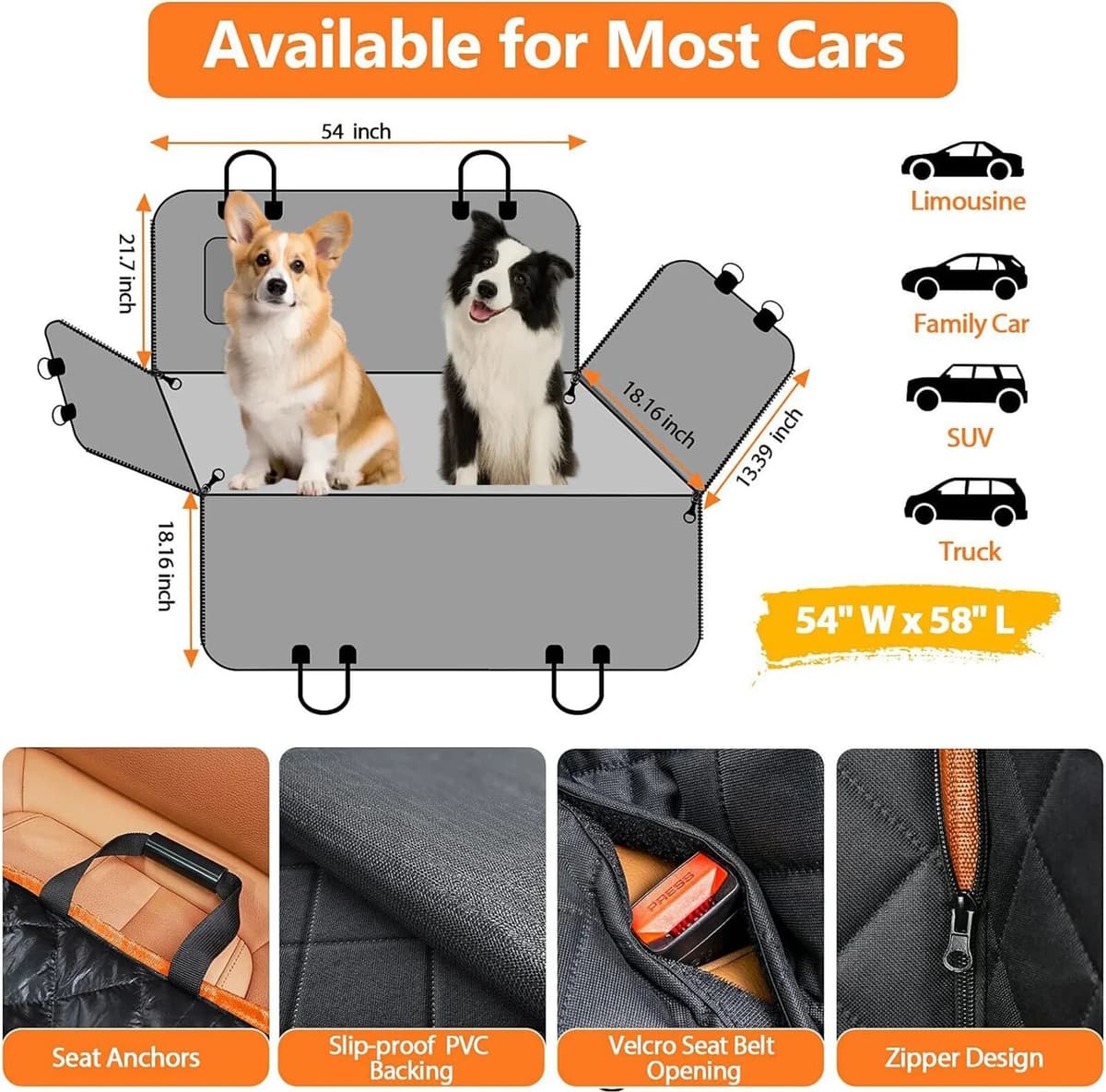 APWIKOGER Dog Seat Cover for Back Seat Waterproof with Mesh Window  Scratch Prevent Anti-slip Dog Car Hammock Back Seat Covers for cat