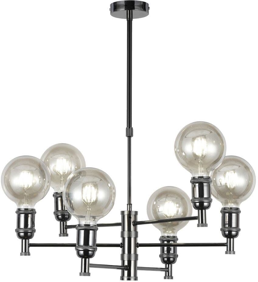 Cristalrecord Lámpara de araña grafito 6 luces negro de metal retro