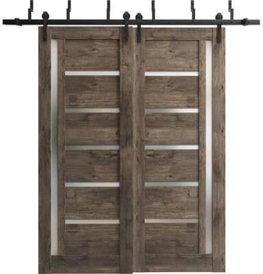 SARTODOORS Quadro 4088 Black Matte MDF Barn Bypass Doors with Frosted Glass