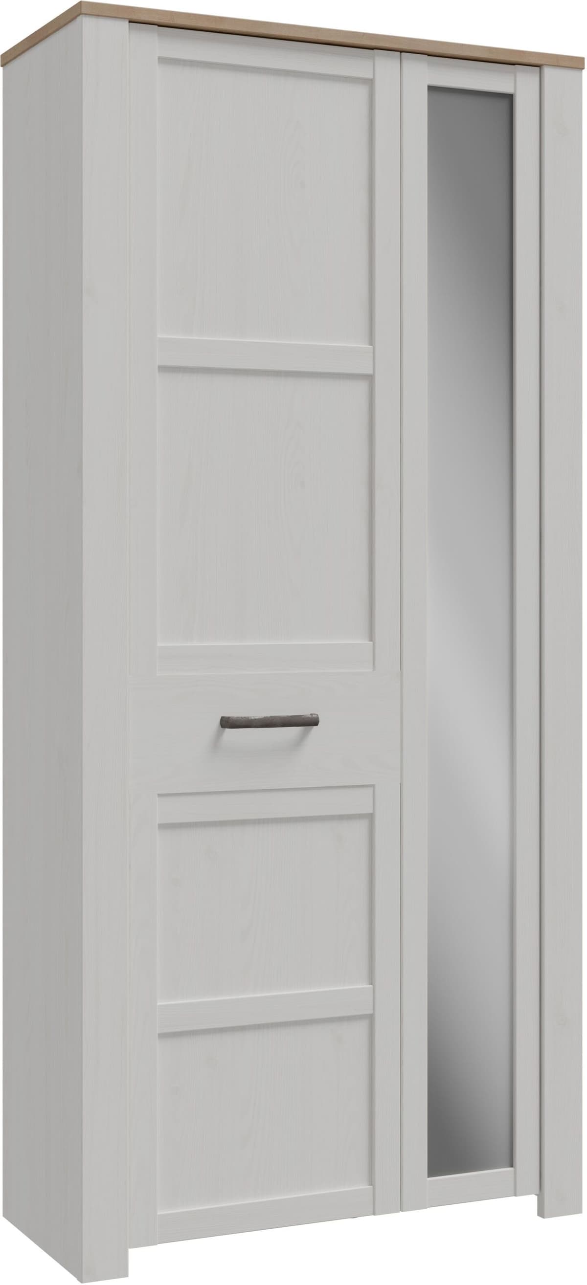 Garderobenschrank FORTE "Garderobenschrank, Höhe 205,4cm, Spiegel, Soft Close, Push to Open", weiss (riviera eiche, sibiu lärche hell), B:94,4cm H:205,4cm T:42cm, Schränke, Garderobenschrank, B/H/T 94,4/205,4/42 cm riviera eiche, sibiu lärche hell Riviera