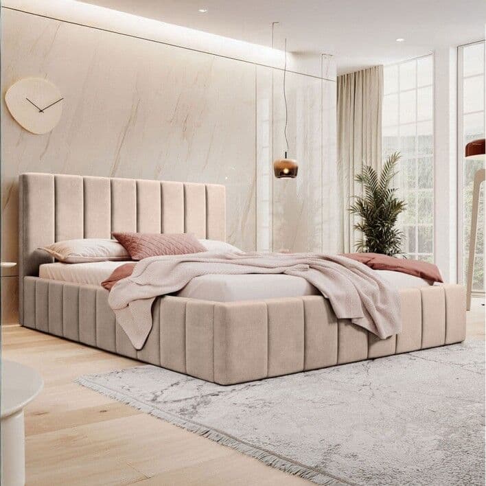 MebleMWM Łóżko Tapicerowane Z Pojemnikiem Sfg0144p   140x200   Welur   Ciemny Beż #6