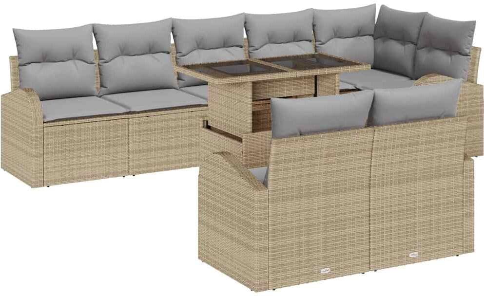 vidaXL Ensemble de canapé de jardin 9 pc Beige Poly rotin