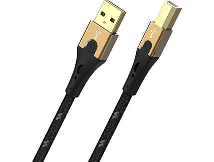 Oehlbach Primus USB-kabel type B 2.0 - State of the Art - High Speed 480 Mb/s zeer flexibele metalen stekker HPOCC 3-voudige afscherming - printer, scanner, audio-versterker - zwart/goud - 1m