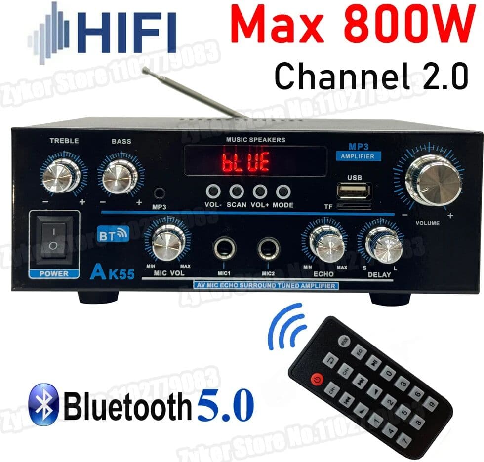 NONE AK55 HiFi Digital Amplifier Max Power 90Wx2 Channel 2.0 Bluetooth Surround Sound AMP Speaker for Home Car BT 5.0 Audio Amplifier