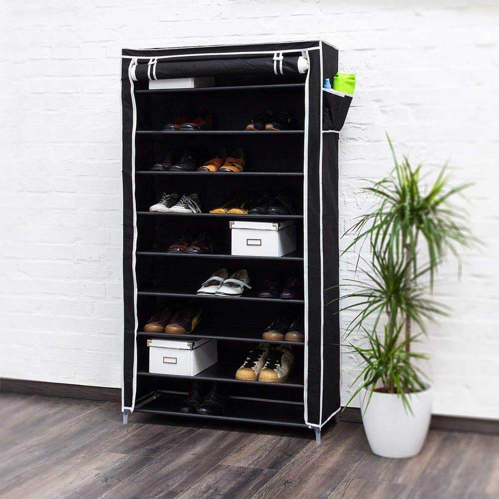 giordanoshop Scarpiera Salvaspazio 10 Ripiani 45 Paia Scaffale Acciaio e Tessuto TNT Nero...
