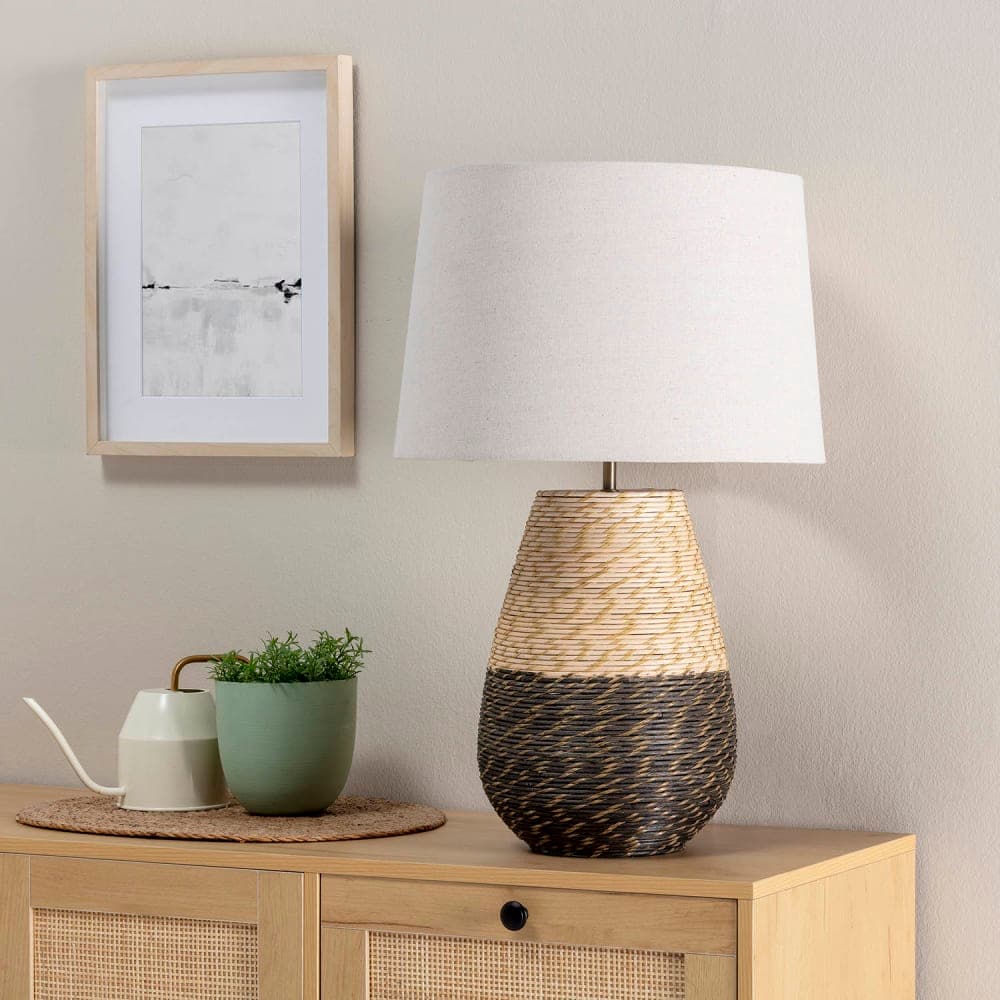 HOMN Lámpara de mesa de ratán natural, diámetro 40,5 cm