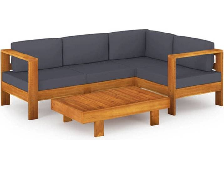 vidaXL - 5-delige - Loungeset - met - donkergrijze - kussens - acaciahout