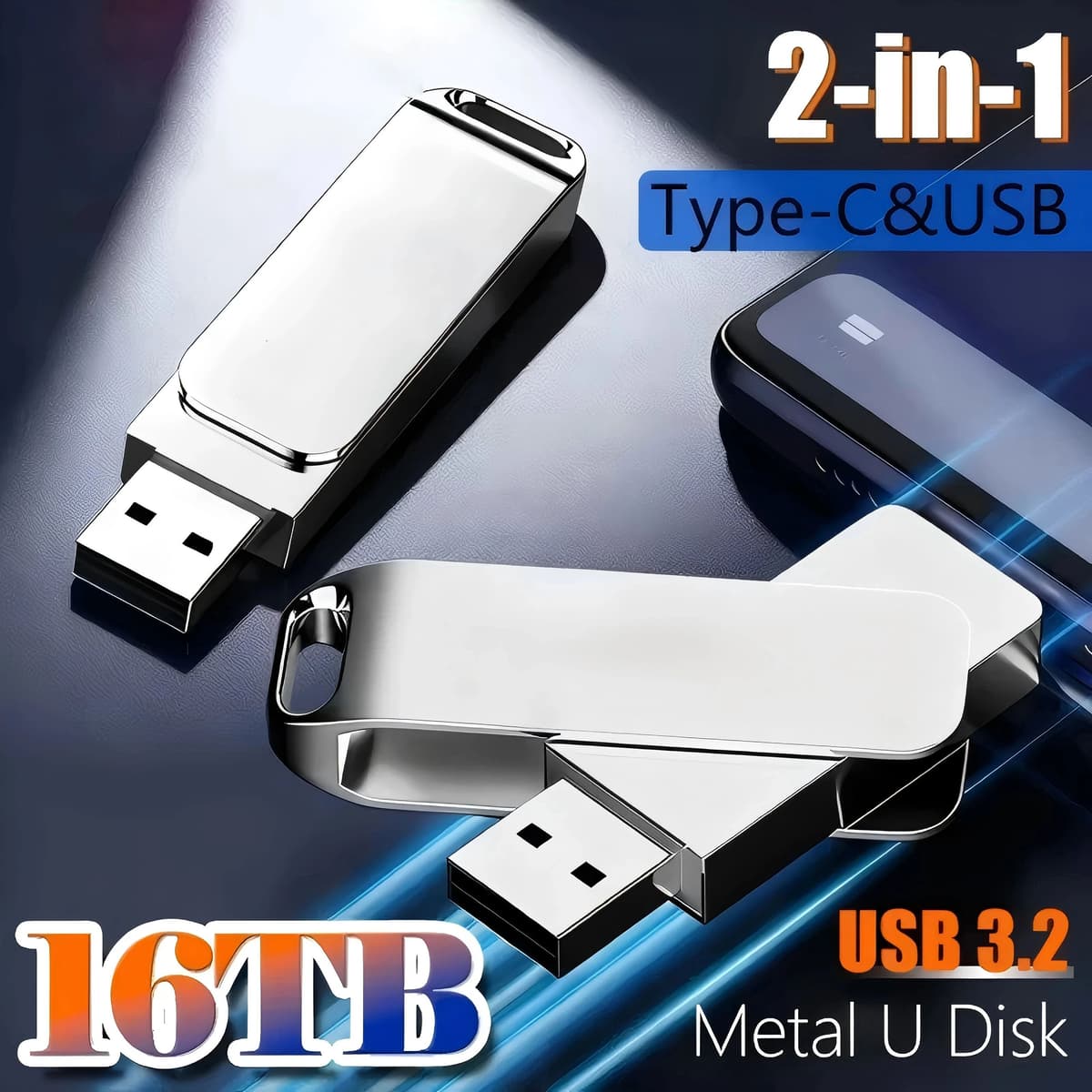 NONE 16TB USB 3.2 Flash Drive 520MB/s High Speed 2in1 TypeC OTG Pen Drive Waterproof Large Storage for Phone Computer PC Data Storage