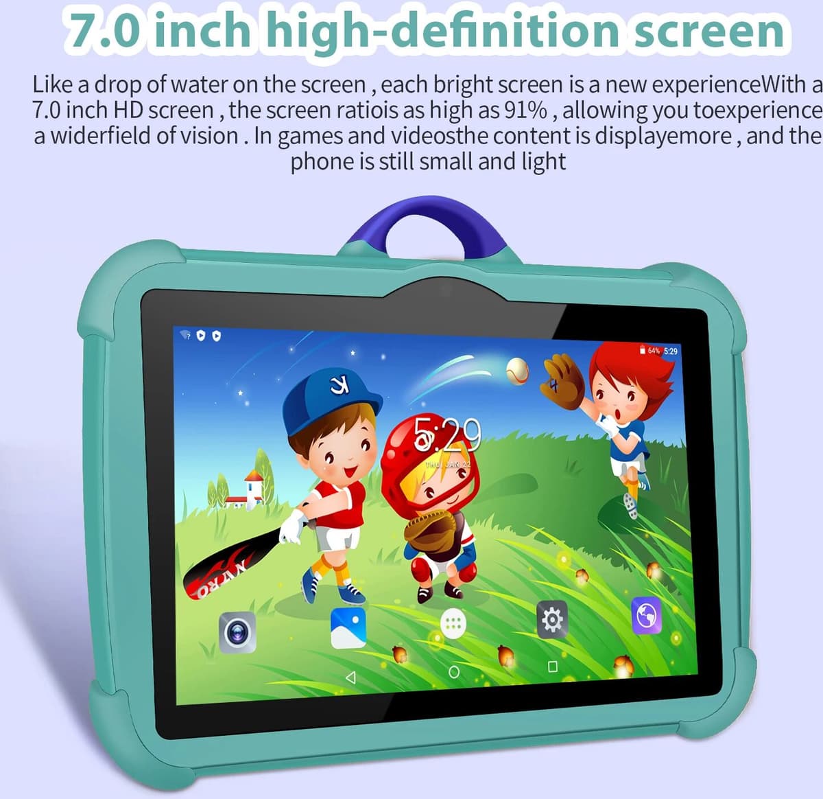 BDF 2026  7 Inch Kids' Tablet For Study Education Games Quad Core 4GB RAM 64GB ROM Bluetooth Dual Cameras Tablet PC Android 13.0