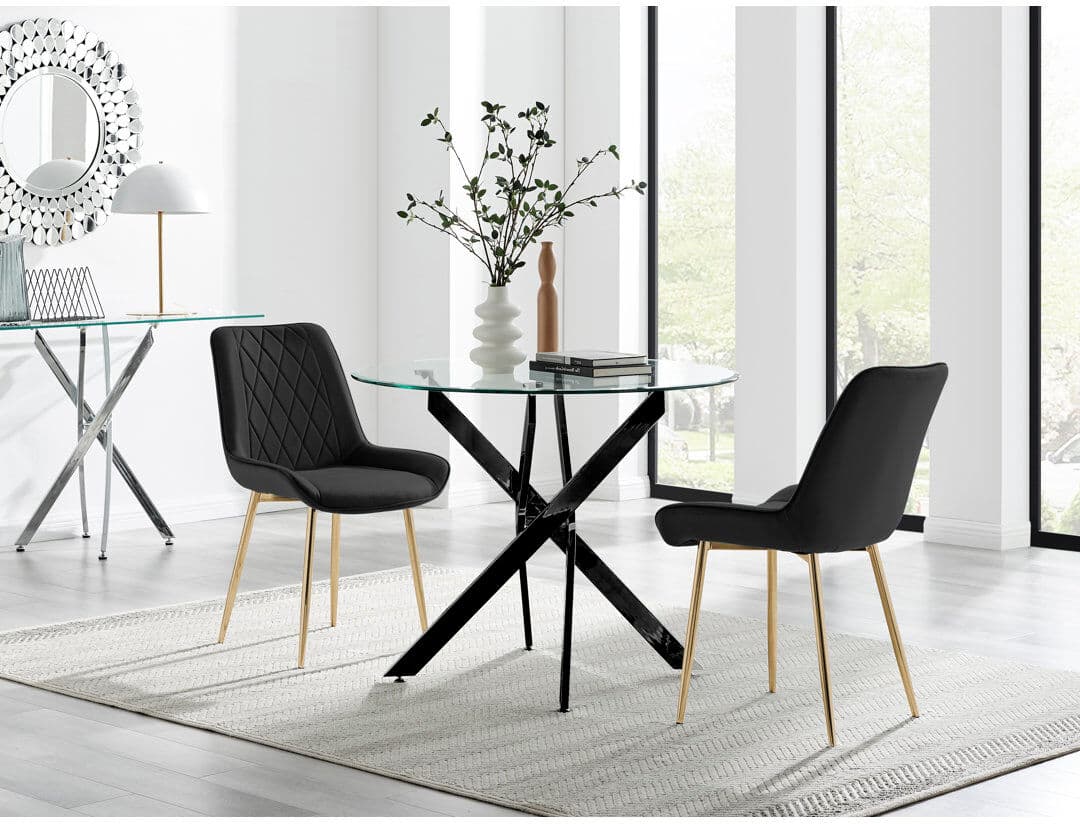 Canora Grey Bernell 2 -Person Glass Dining Set Black/Gold 2