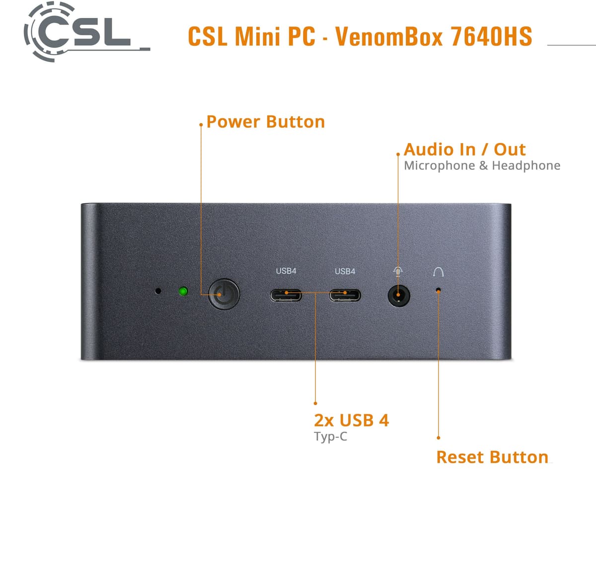 CSL PC "VenomBox 7640HS", schwarz, Microsoft Windows 11 Home (64 Bit), Radeon 760M, 64 GB RAM 4.000 GB SSD, Desktop-PCs, PC
