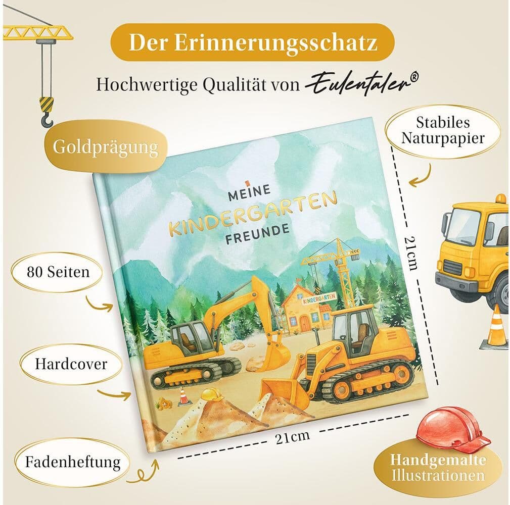 Tagebuch "Eulentaler Bagger 21 x 21 cm", bunt (mehrfarbig), Notizbücher, Tagebuch, Freundebuch für Kindergartenfreunde mehrfarbig Einheitsgröße