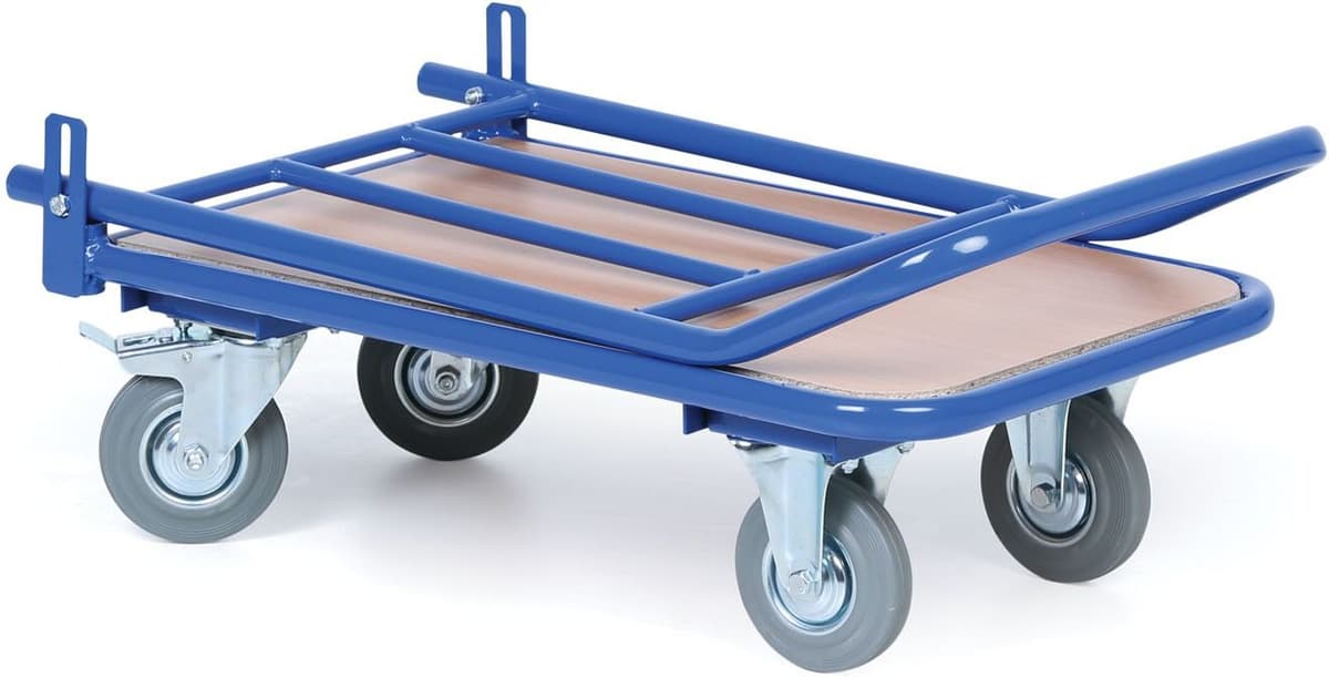B2B Partner Wózek platformowy ze składanym uchwytem z siatką, platforma 450 x 700 mm, nośność 200 kg, koła 125 mm z szarą gumą