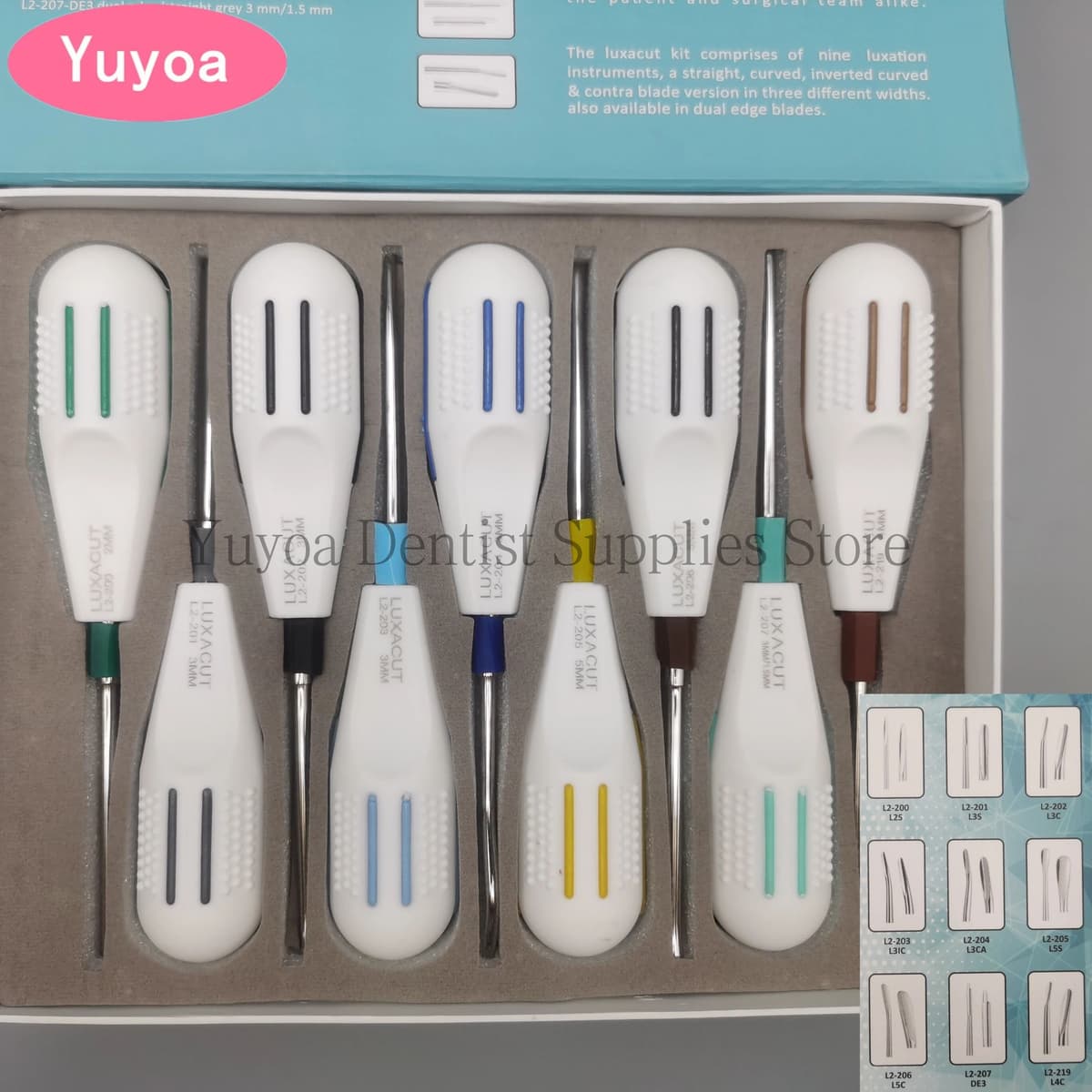Yuyoa 9pcs/set Dental Luxating Lift Straight Curved Root Elevator Minimally Invasive Instrument Tools Dentist Surgical Screwdriver