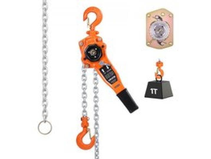 VEVOR Hefboomtakel, capaciteit 1 ton, handkettingtakel, hefvermogen 3 m, G80-gelegeerd stalen ketting met mechanische dubbele palrem, rateltakel met 360° draaibare haken, takel voor magazijn, bouw en garage