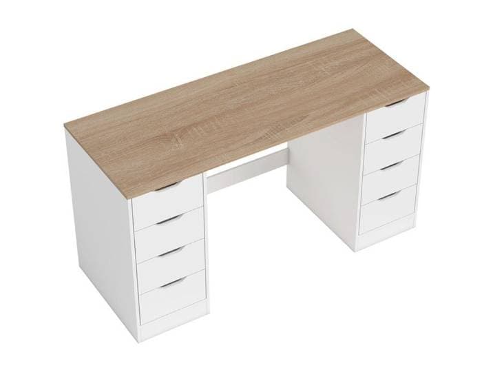 YWJ Table de bureau 140 cm 8 tiroirs bureau pour home office chambre à coucher acier bois blanc