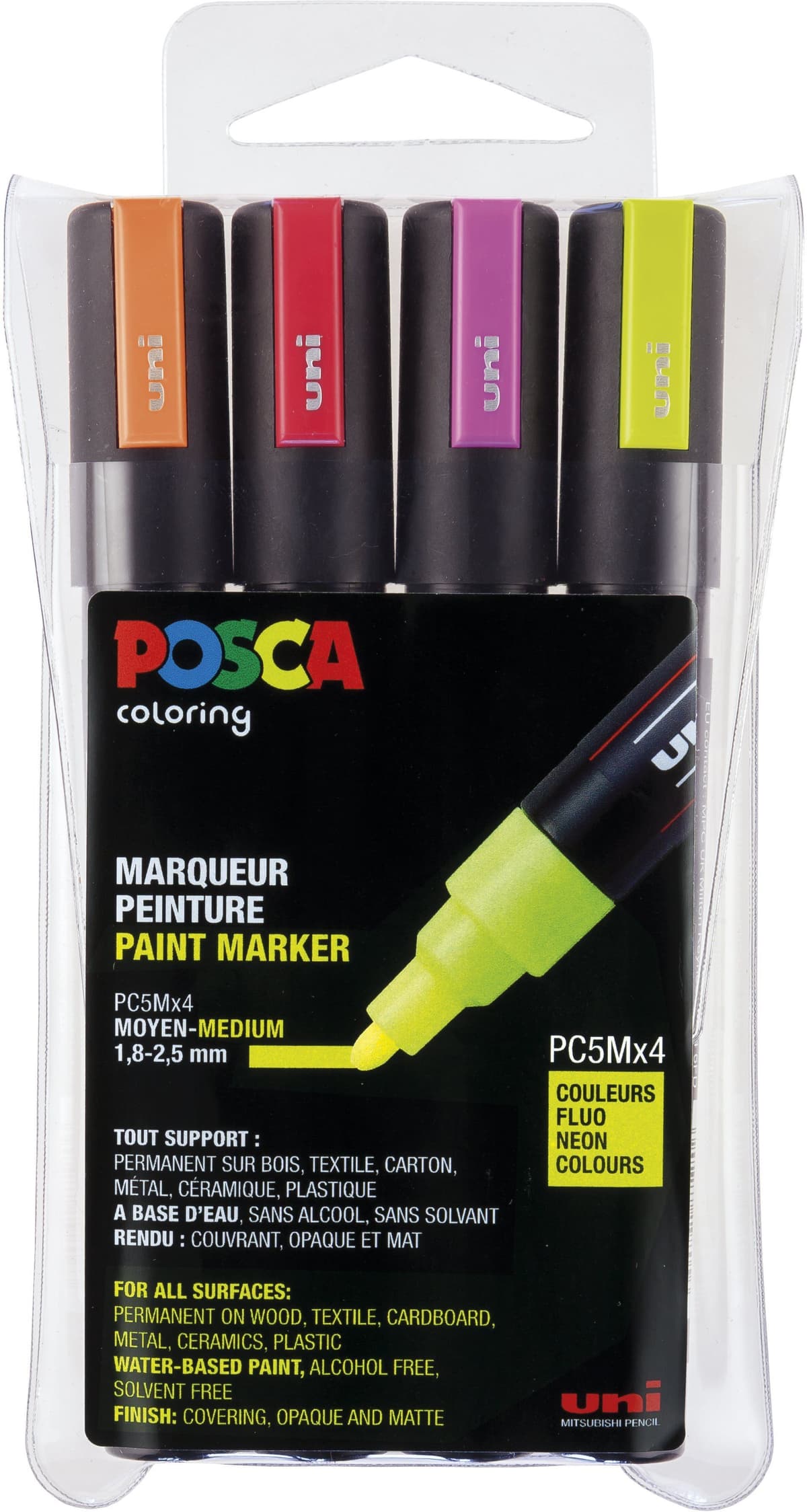 Posca - PC5M - Medium Tip Pen - Neon colors, 4 pc