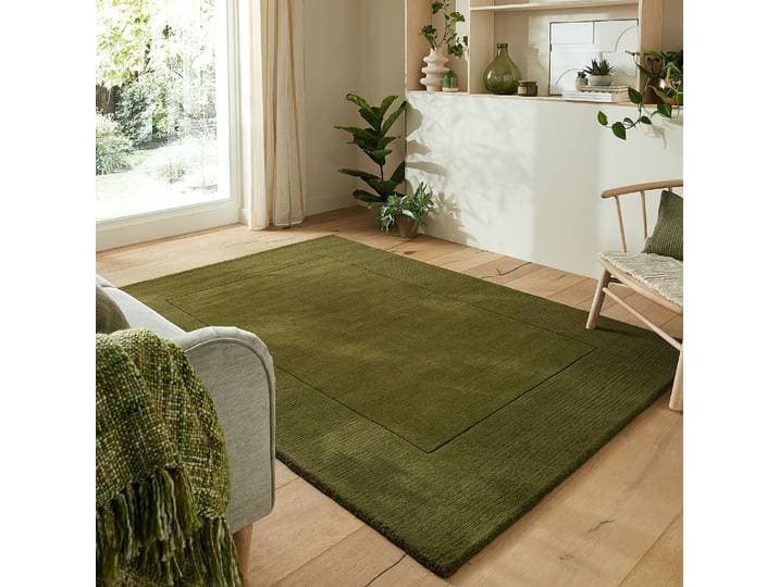 home24 Wollen vloerkleed Bordüre groen/donkergroen 160 x 230cm wol