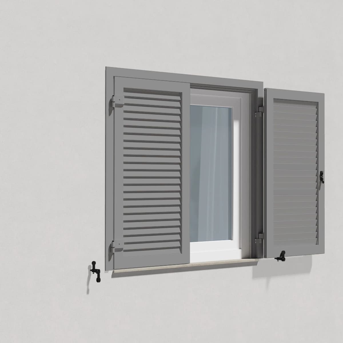 fenetre24.com Volets Battants gris, cadre dormant 67 mm, RAL 7004 structure fine mat, lames Nice, 300 x 800 mm, 1 vantail gauche avec crémone, sur mesure