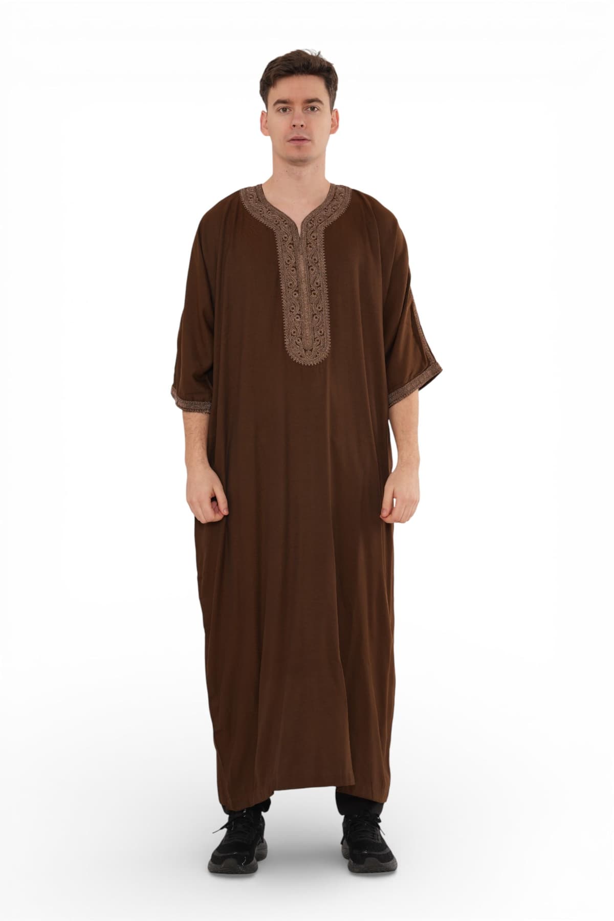 Heren Ramadan Donkerbruin Marokkaanse Thobe Robe Djellaba Gandoura Eid Jubba- HM67