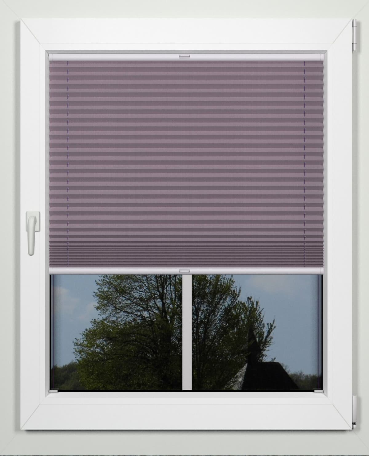 Plissee INDEKO "simple, mit Bohren, nach Maß, Sichtschutz", grau (grau, lila, weiß), B:44cm H:220cm, Obermaterial: 94% Polyester, 6% sonstige Fasern, Plissees, nach Maß