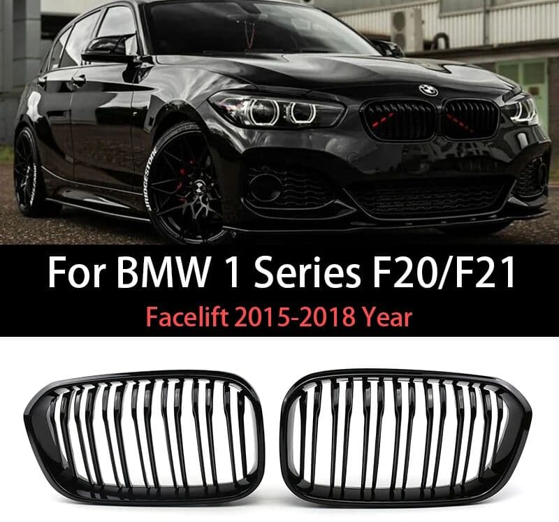 NONE Front Bumper Racing Radiator Mesh Grill For BMW 1 Series F20 F21 Facelift 2015-2019 Year Gloss Matte Black M Color Carbon Print