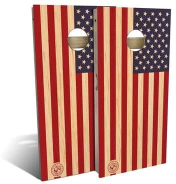 Skip's Garage Butternut Wood American Flag Outdoor Cornhole Board Set